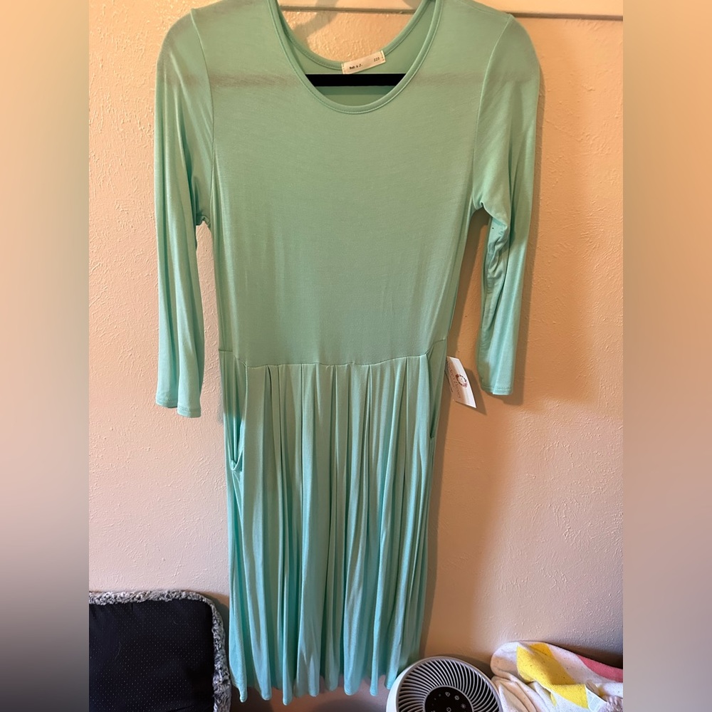 Mint green midi dress soft long sleeves